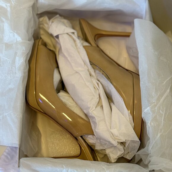 Jimmy Choo 247Nova Beige Patent Leather - Peep Toe - Size 8.5 - Picture 3 of 4
